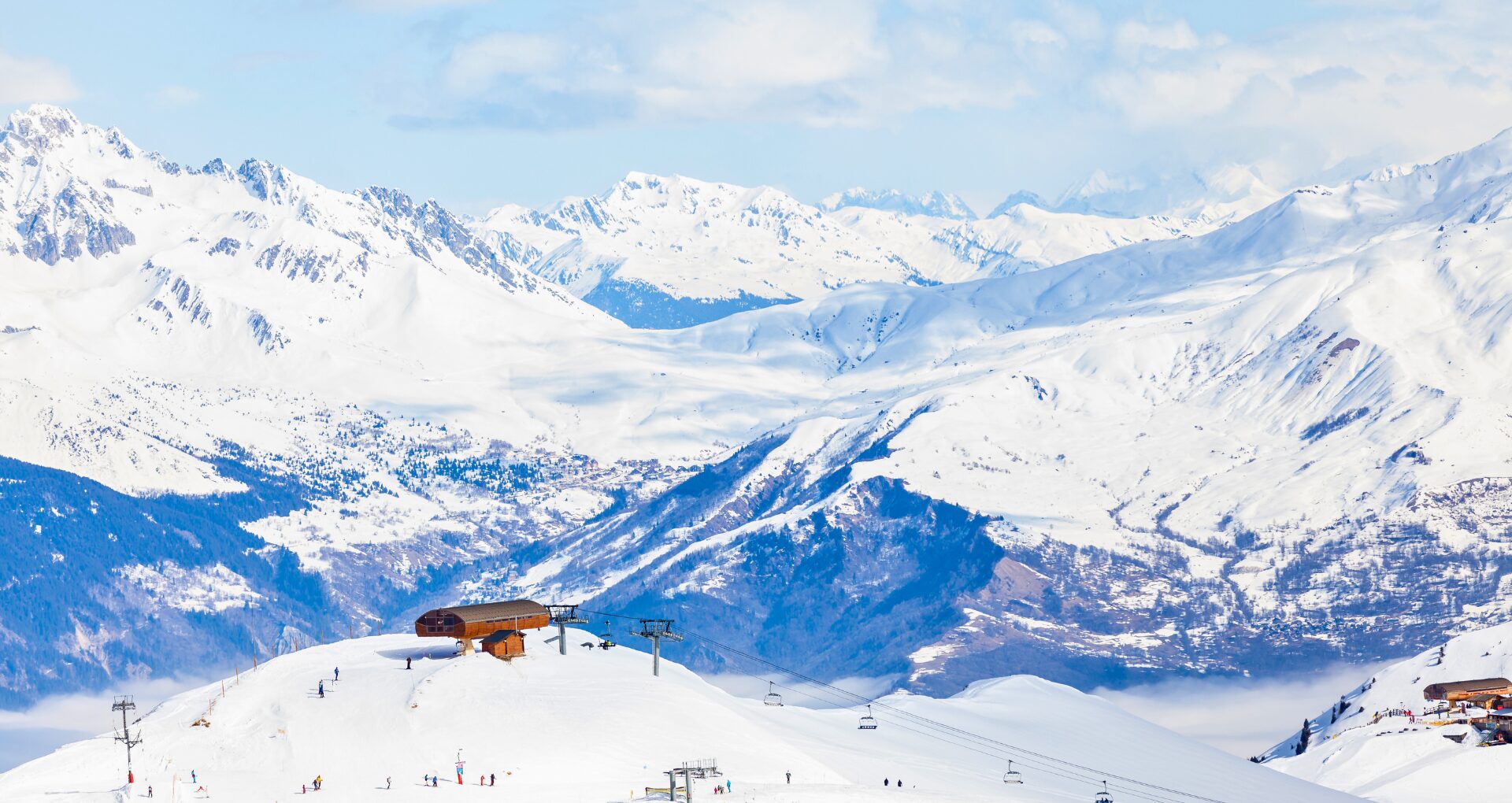 Vue panoramique sur le domaine skiable des Sybelles, en France