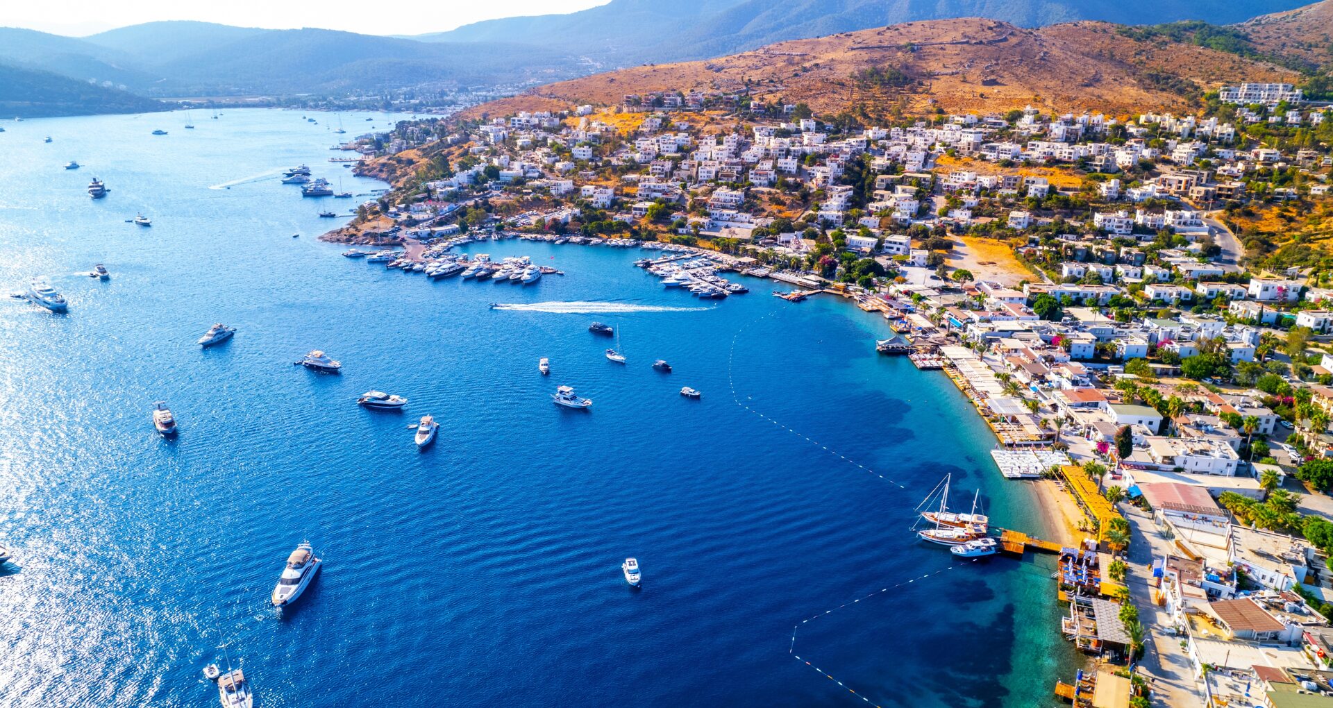 Baie de Turkbuku, Bodrum. Mugla, Turquie. Vue panoramique Aérienne de Turkbuku